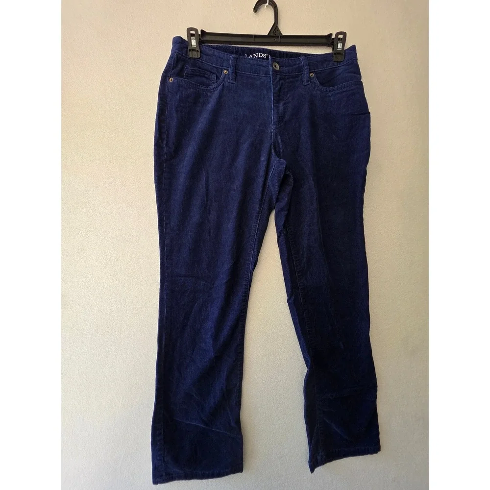 Lands End Womens Navy Corduroy Pants Petite 10 Straight Leg Stretch Fit 2 Blue